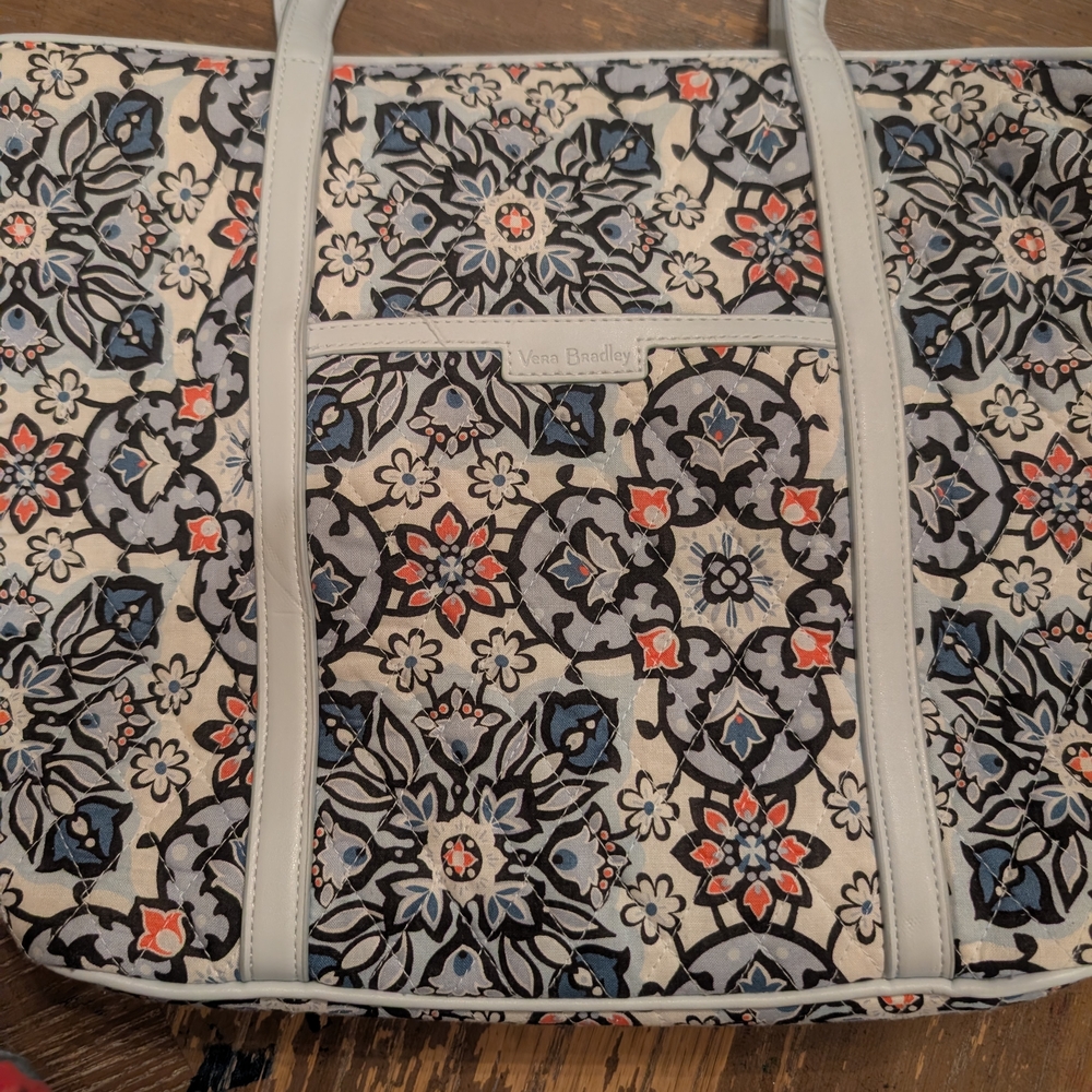 Vera Bradley Patterned Tote - Blue and Orange Accents